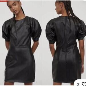 Divided H&M Mobwife Puff Sleeve Faux Leather Mini Sheath Black Dress DateNight S